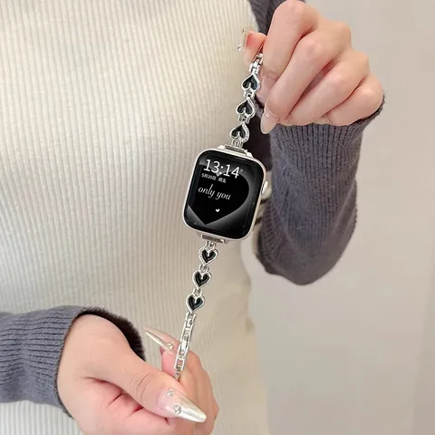 Cinturino per Orologio in Acciaio Inossidabile Per Apple Watch Donna Moda a Forma di Cuore Bracciale in Metallo Gioielli