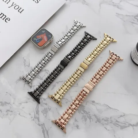 Minimalistisch Metaal Kralen Horlogeband Vervangende Band Voor Smartwatch Serie Goud Zilver Zwart Rosé Goud Sieraden Stijl