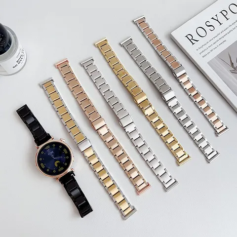 Stainless Steel Watch Band Three Bead Metal Folding Clasp Replacement Strap For Women Smartwatch Watch Accessories