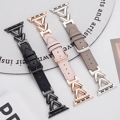 Cinturino in Pelle e Metallo a Forma di V da Donna per Accessori Apple Watch