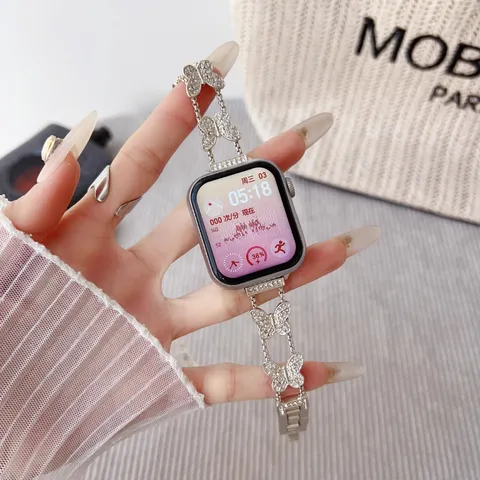 Cinturino per Smartwatch in Strass Farfalla di Metallo Sostituzione Gioielli di Moda per Donne