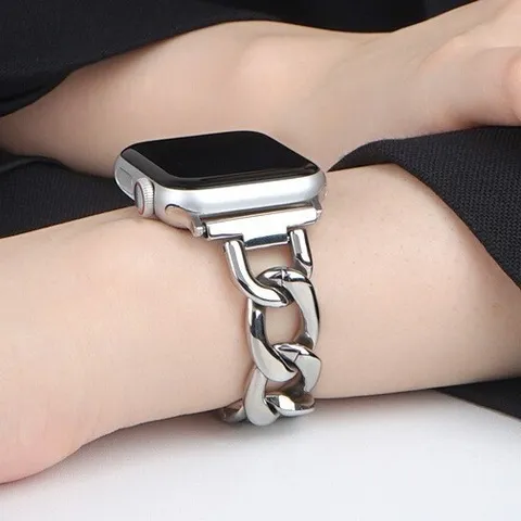 Cinturino per Orologio in Catena Metallica Elegante per Donna Bracciale di Ricambio in Acciaio Inossidabile Design di Gioielli alla Moda per Smartwatch