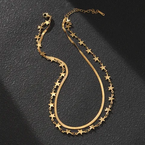 Roestvrij Staal Dubbellaags Ster Slangenketting Halsketting Minimalistische Lichte Luxe Gelaagde Veelzijdige Sleutelbeinketting