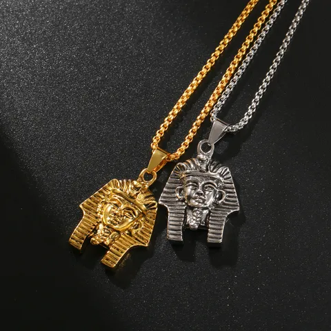 Vintage 3D Pharaoh Head Pendant Necklace Stainless Steel Retro Egyptian Style Statement Chain Jewelry Gift For Men