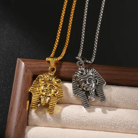 Vintage 3D Pharaoh Head Pendant Necklace Stainless Steel Retro Egyptian Style Statement Chain Jewelry Gift For Men