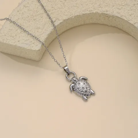 Edelstahl Geprägt Meeresschildkröte O-Kette Halskette Gold Silber Zweifarbig Vielseitiger Stil Modeschmuck Schlüsselbeinkette Geschenk