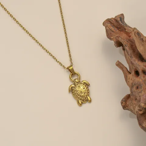 Edelstahl Geprägt Meeresschildkröte O-Kette Halskette Gold Silber Zweifarbig Vielseitiger Stil Modeschmuck Schlüsselbeinkette Geschenk
