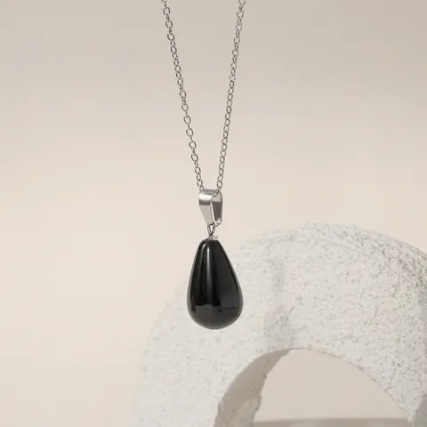 Roestvrijstalen Natuursteen Traan Hanger Halsketting Elegante Veelzijdige Sleutelbeen Ketting Mode Sieraden Vrouwen