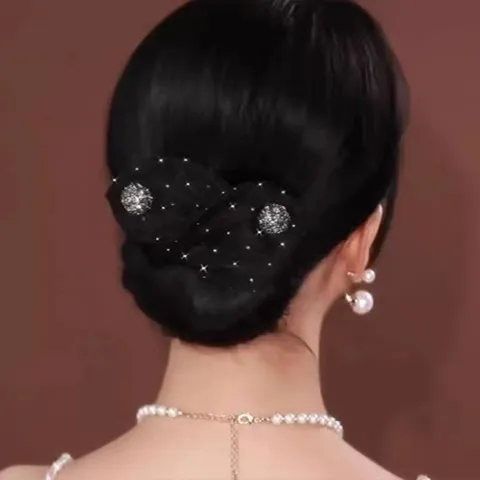 Mesh Rhinestone Hair Bun Maker Lazy Hair Styling Tool Elegant Tulle Hair Accessories For Women Girls Hair Styling Clip