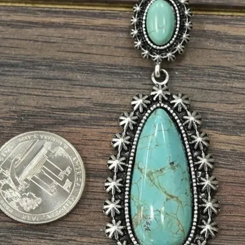 Pendientes de Gota de Turquesa de Aleación Vintage Pendientes Colgantes Geométricos Étnicos Chapados en Plata Antigua para Joyería de Mujer