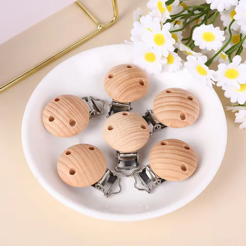 Pinza Chupete de Madera de Haya Clip Redondo Sujeta Chupete de Madera Para DIY Accesorios de Cadena Mordedor Bebé Recién Nacido Niño
