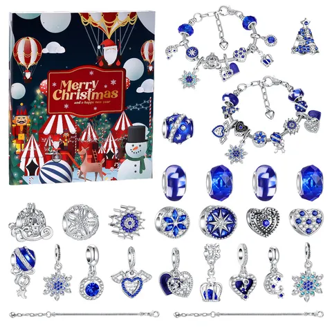 Calendario dell'Avvento di Natale Set di Gioielli Fai da Te Lega Fiocco di Neve Bracciali con ciondoli Collana Scatola cieca Regalo di festa per donne