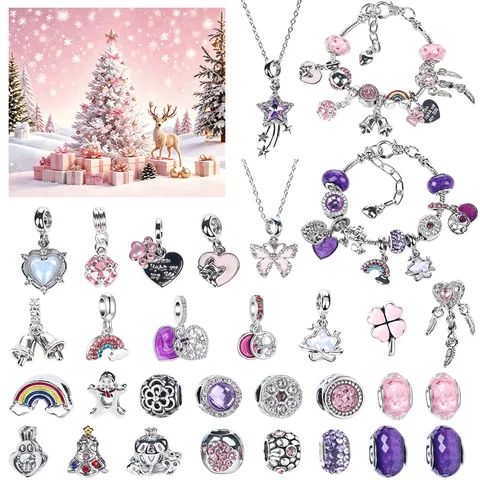 Set di Gioielli con Perline in Lega e Strass per Scatola Regalo Calendario dell'Avvento Braccialetto con ciondoli fai da te per Bambini Compleanno Natale