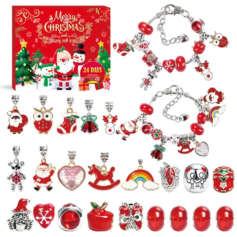 Calendario dell'Avvento di Natale DIY Braccialetto con ciondoli Conto alla rovescia Perle in lega Pendente Regalo di gioielli di modo per le donne