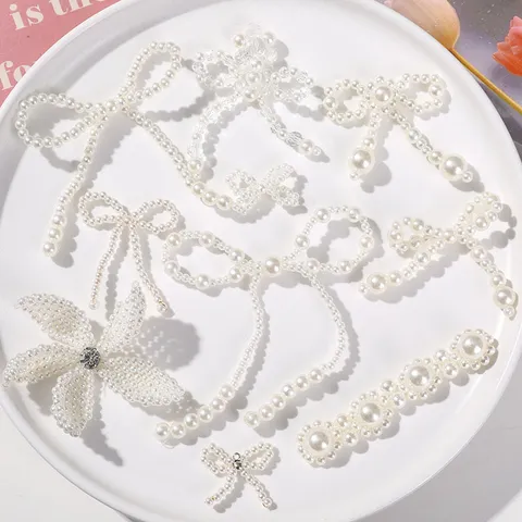 Japanese Sweet Artificial Pearl Bow Flower DIY Handmade Beaded Hair Clip Accessory Material Wholesale