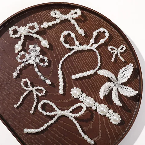 Japanese Sweet Artificial Pearl Bow Flower DIY Handmade Beaded Hair Clip Accessory Material Wholesale