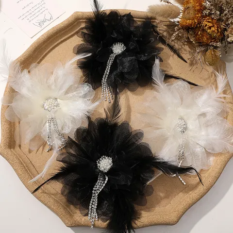 Pinza de Pelo de Flor de Malla y Pluma Hecha a Mano Corsé Borla Strass Perla Artificial Accesorio para el Cabello Mujer Joyería