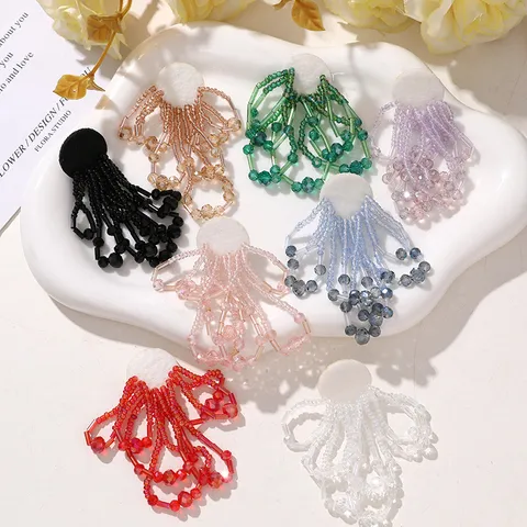 Parche de Tela con Borla de Cuentas Coreano DIY Cuentas de Vidrio de Cristal Aplique de Flores Para Ropa Accesorios para el Cabello