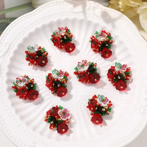Weihnachten Rot Festiv Blumen DIY Schmuckzubehör Glasperlen Ohrring Haarklammer Charme Handwerk Teile