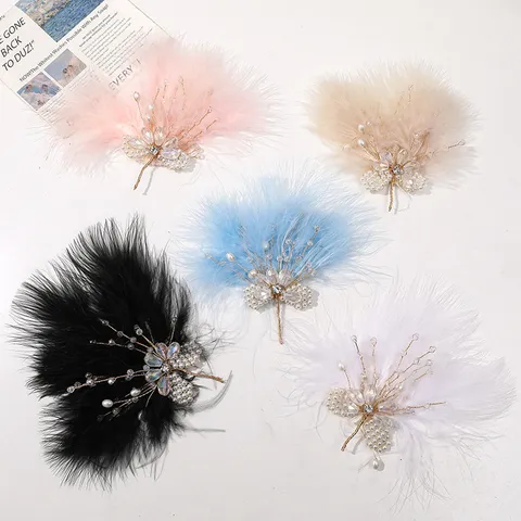 Pinza de Pelo de Mariposa de Pluma Hecha a Mano Cristal Perla Artificial Accesorios de Cabello Horquilla Hanfu Tradicional China