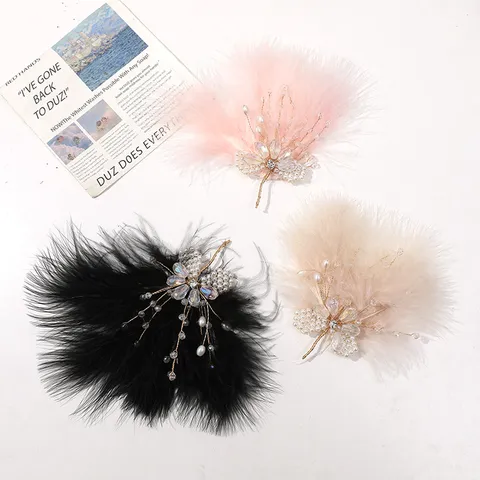 Pinza de Pelo de Mariposa de Pluma Hecha a Mano Cristal Perla Artificial Accesorios de Cabello Horquilla Hanfu Tradicional China