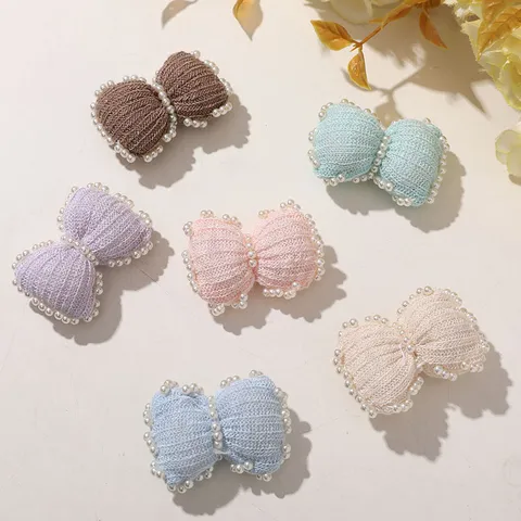 Lindo Lazo de Lana Tejida Pinza de Pelo Accesorio de Cabello Hecho a Mano con Bordes de Perlas Accesorios de Ropa DIY para Mujeres Niñas