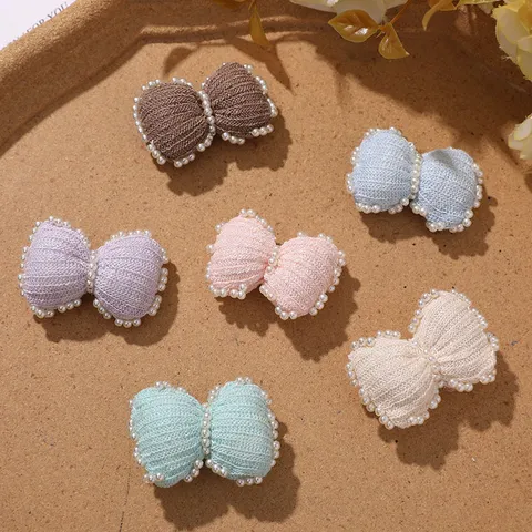 Lindo Lazo de Lana Tejida Pinza de Pelo Accesorio de Cabello Hecho a Mano con Bordes de Perlas Accesorios de Ropa DIY para Mujeres Niñas