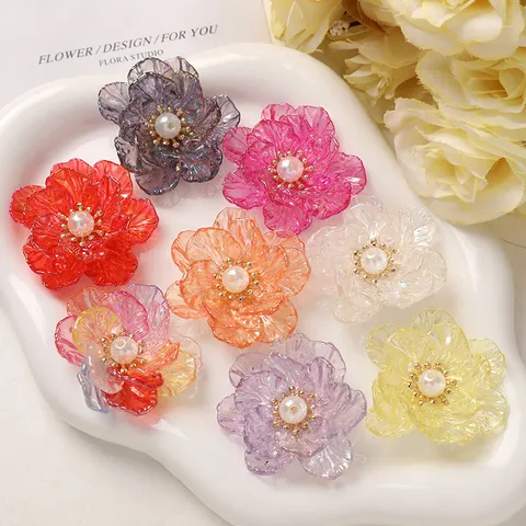 Accesorio de Pelo de Flor Acrílica DIY Doble Capa Perla Material de Horquilla Floral Suministros de Manualidades Joyería