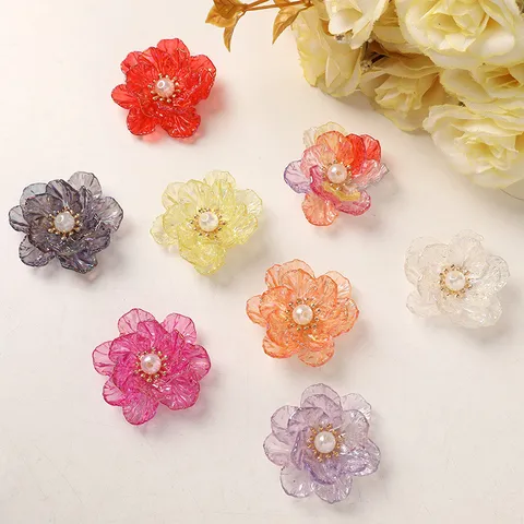 Accesorio de Pelo de Flor Acrílica DIY Doble Capa Perla Material de Horquilla Floral Suministros de Manualidades Joyería
