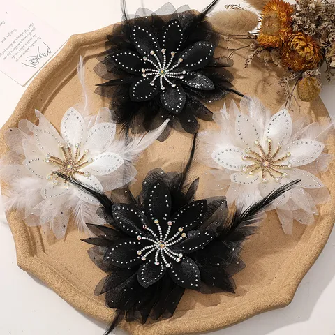 Ligero Lujo Diamante de Imitación Flor Chiffon Pluma Pinza de Cabello Broche DIY Artesanía Fiesta Ropa Accesorios Tocado