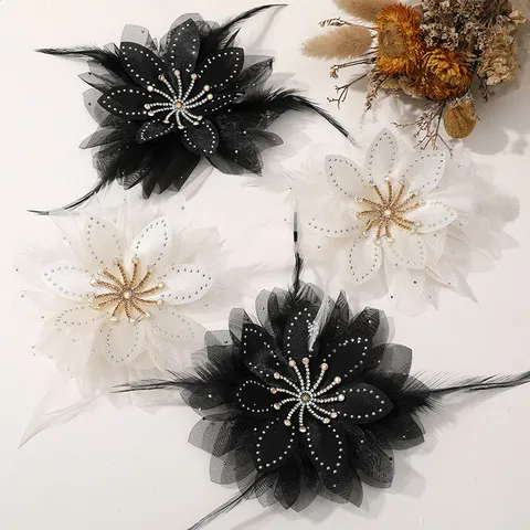 Ligero Lujo Diamante de Imitación Flor Chiffon Pluma Pinza de Cabello Broche DIY Artesanía Fiesta Ropa Accesorios Tocado