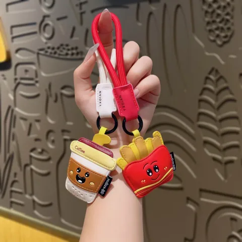 Cute Cartoon Food PU Leather Keychain Creative Hamburger Pizza Ice Cream Bag Pendant Exquisite Girls Key Ring