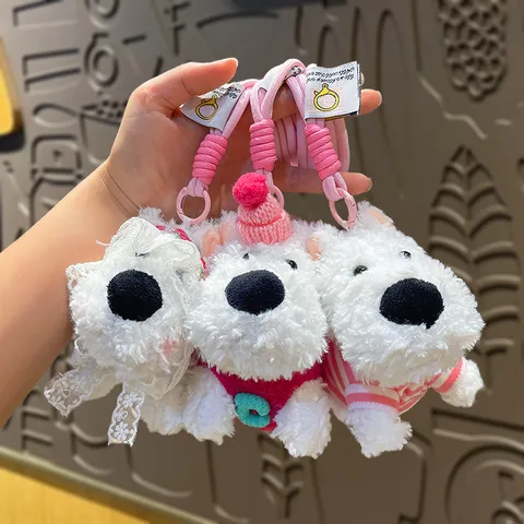 Cute West Highland White Terrier Plush Toy Keychain Stuffy Puppy Doll Bag Pendant Key Chain For Women