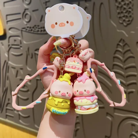 Leuke Cartoon Varken Sleutelhanger PVC Hars Dier Sleutelhanger Aardbei Ijs Tas Hanger Auto Sleutelhanger Kawaii Sieraden Cadeau
