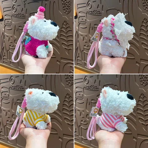 Cute West Highland White Terrier Plush Toy Keychain Stuffy Puppy Doll Bag Pendant Key Chain For Women