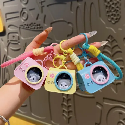 Simpatico Portachiavi Borsa Gatto Capsula Spaziale Luce Notturna LED Ciondolo Animale Cartone Animato Regalo