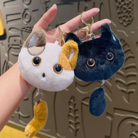 Carino Gatto Cartone Animato Peluche Portachiavi Con Coda Estensibile Animale Peluche Catena Chiave Morbido Ciondolo Borsa