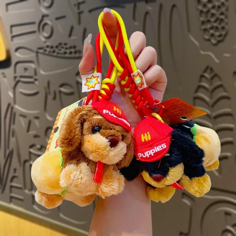 Plüsch Burger Hund Schlüsselanhänger Süße Tier Puppe Tasche Anhänger Paar Geschenk Geflochtenes Spielzeug Schlüsselring Zubehör