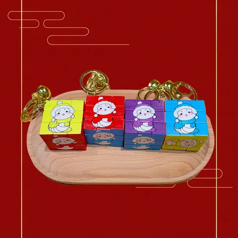 Original Chinese Style Cute Snake Magic Cube Keychain New Year Zodiac Mascot Stress Relief Toy Car Bag Pendant