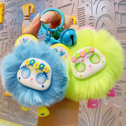 Cute Plush Sweet Bear Keychain Soft Rex Rabbit Fur Bag Pendant Cartoon Animal Doll Key Ring