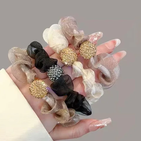 Elastici per Capelli in Organza da Donna Palla di Strass Corde per Capelli Elastiche Fasce Plissettate Chic Accessori per Capelli