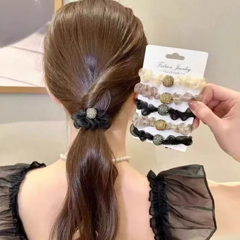 Elastici per Capelli in Organza da Donna Palla di Strass Corde per Capelli Elastiche Fasce Plissettate Chic Accessori per Capelli