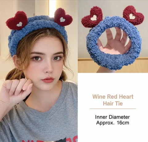 Sweet Heart Plush Hair Band Women Cute Wash Face Makeup Headband Soft Coral Fleece Hair Hoops Daily Hair Accessories