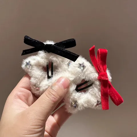 Mignonne Barrette à Cheveux en Peluche Étoile et Noeud Avec Épingle Brillante en Strass Accessoires Filles Quotidien