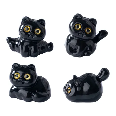 Simpatica Statuetta di Gatto Nero in Resina Mini Ornamenti di Gattino Cartoon per Scrivania Auto Decorazione di Micro Paesaggio