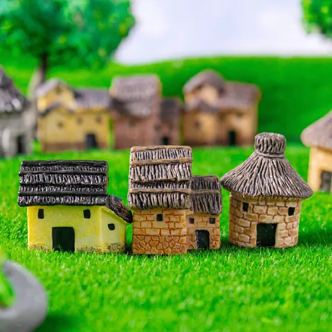 Micro Paisaje Resina Miniatura Cabaña de Paja Figurina DIY Rocalla de Musgo Paisajismo de Jardín Decoración de Terrario Ornamentos
