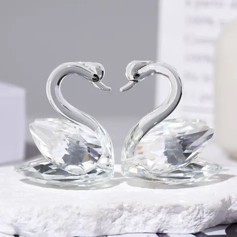 Transparent Crystal Swan Figurine Couple Swan Ornament Faceted Crystal Animal Statue Home Office Desktop Decor Valentine's Day Gift