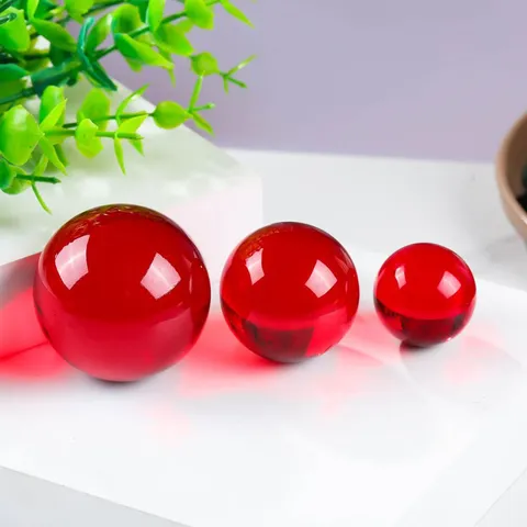 Red Crystal Ball Glass Sphere Feng Shui Lucky Wealth Ornament For Home Office Desk Decor Fortune Figurine Gift