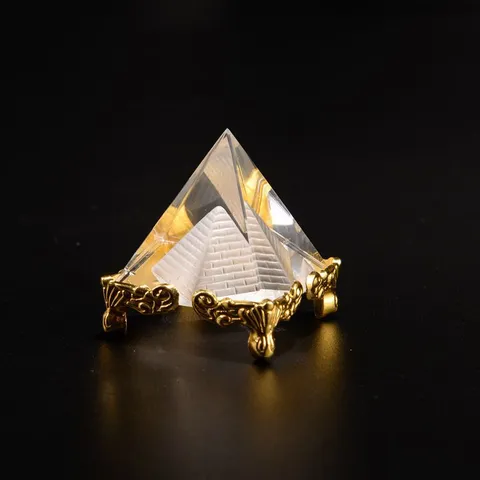 Clear Crystal Pyramid Figurine Laser Engraved Geometry Feng Shui Model Home Office Desk Decor Business Gift