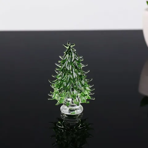 Arbre de Noël en Verre Cristal Ornement de Bureau Transparent Vert Bleu Doré Fait Main Décoration Intérieure Fête Festive Cadeau
